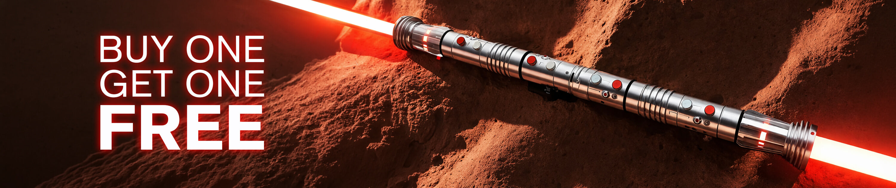 Darth Maul on brown background with Buy One Get One Free Promotion