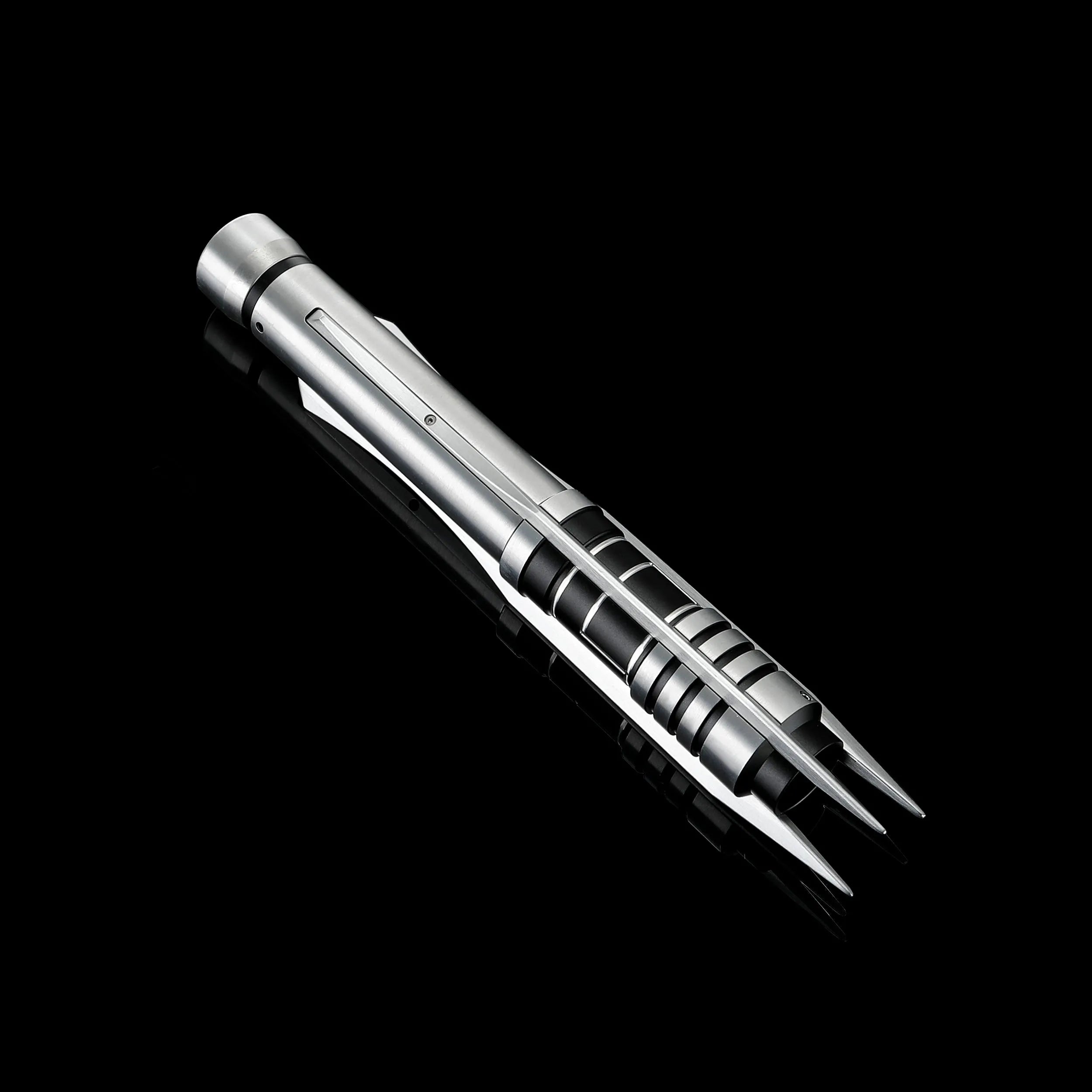 Screen-accurate Jedi Revan saber replica with a grooved T6 Aircraft Aluminum hilt and winged accents.