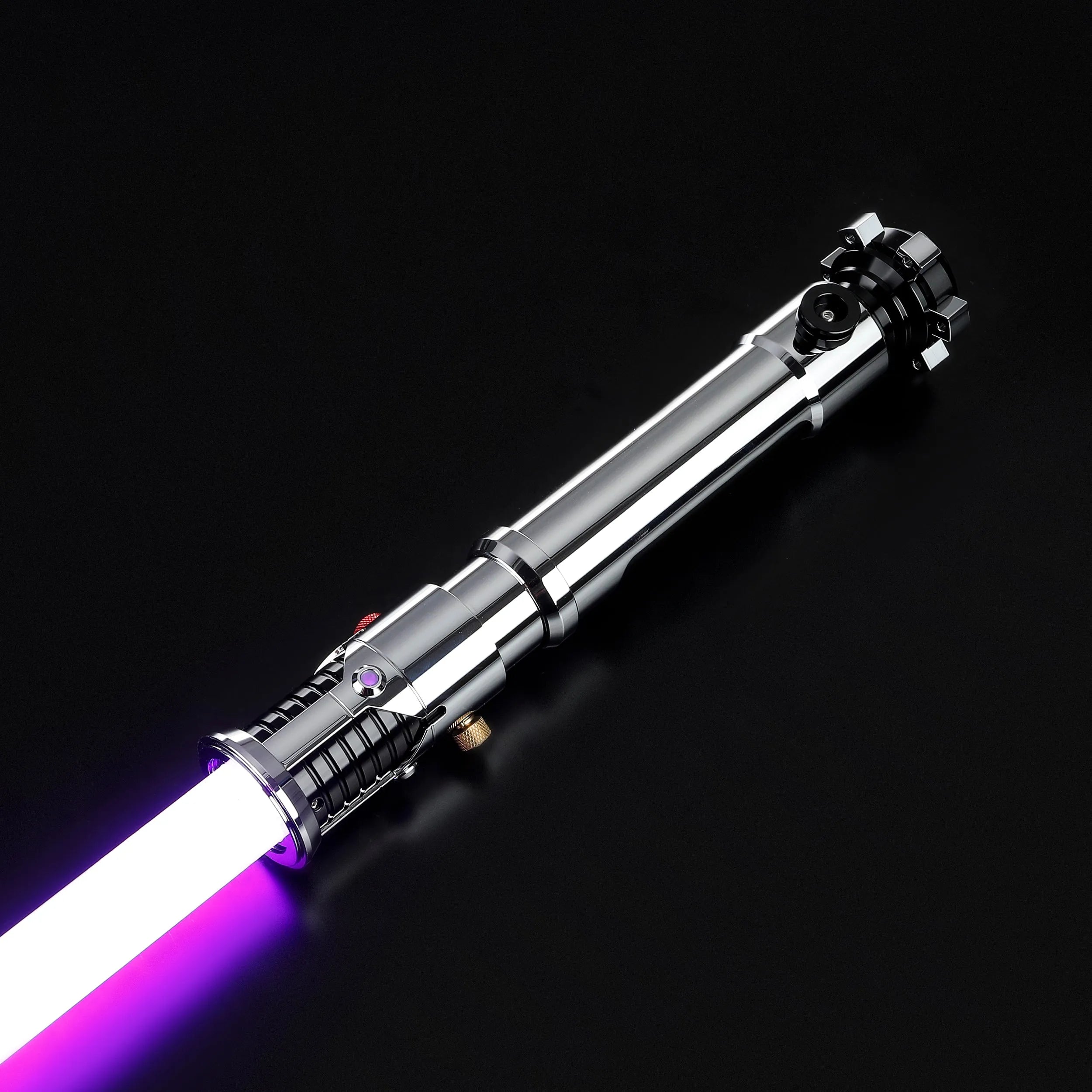 Screen-accurate Obi-Wan EP1 lightsaber with a durable silver grooved hilt and glowing purple blade.