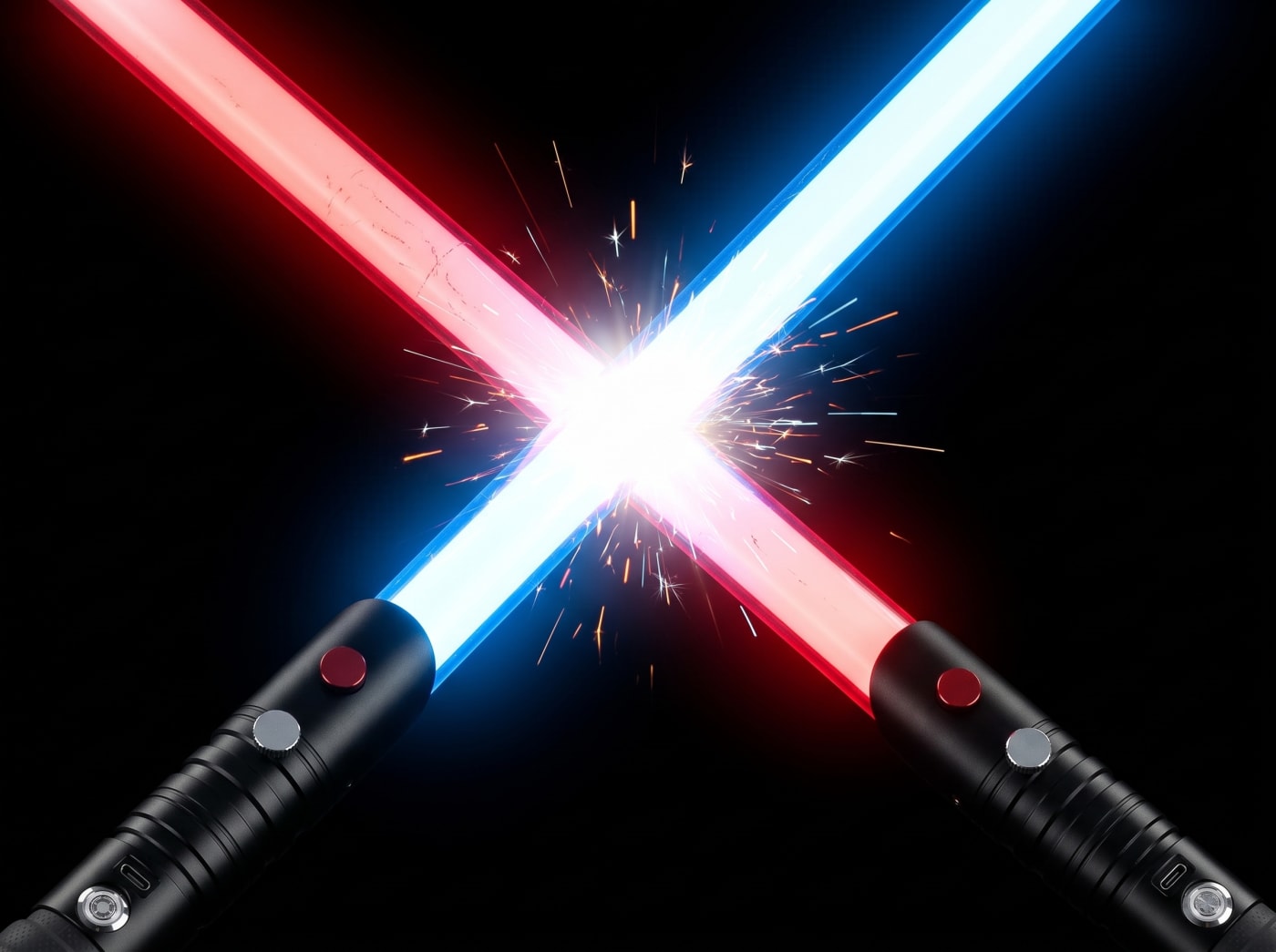 Two lightsaber blades clashing