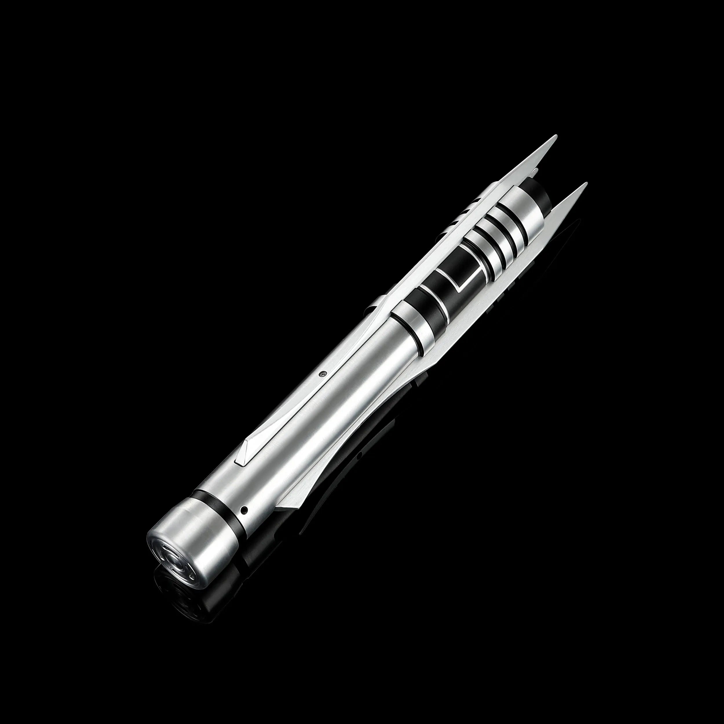 Screen-accurate Jedi Revan saber replica with a grooved T6 Aircraft Aluminum hilt and winged accents.