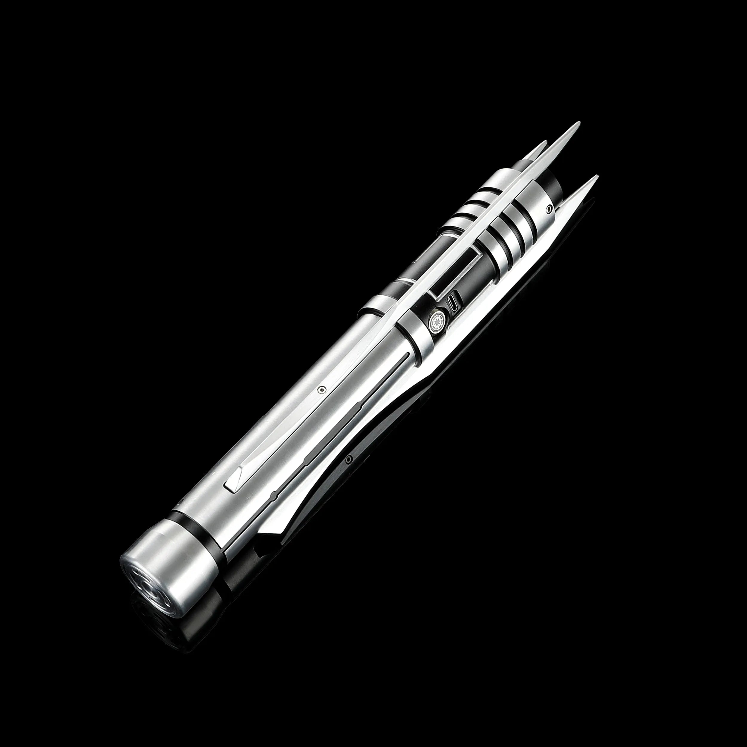 Screen-accurate Jedi Revan saber replica with a grooved T6 Aircraft Aluminum hilt and winged accents.