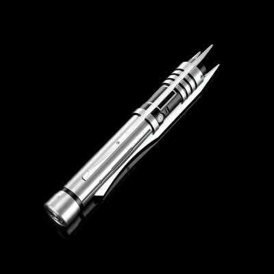 Screen-accurate Jedi Revan saber replica with a grooved T6 Aircraft Aluminum hilt and winged accents.