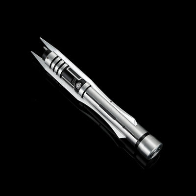 Screen-accurate Jedi Revan lightsaber replica with grooved T6 Aircraft Aluminum hilt and winged accents.