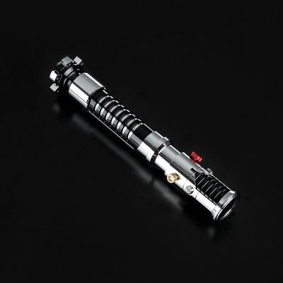 Screen-accurate Obi-Wan EP1 lightsaber hilt, chrome and black with grooved grip, durable for dueling.