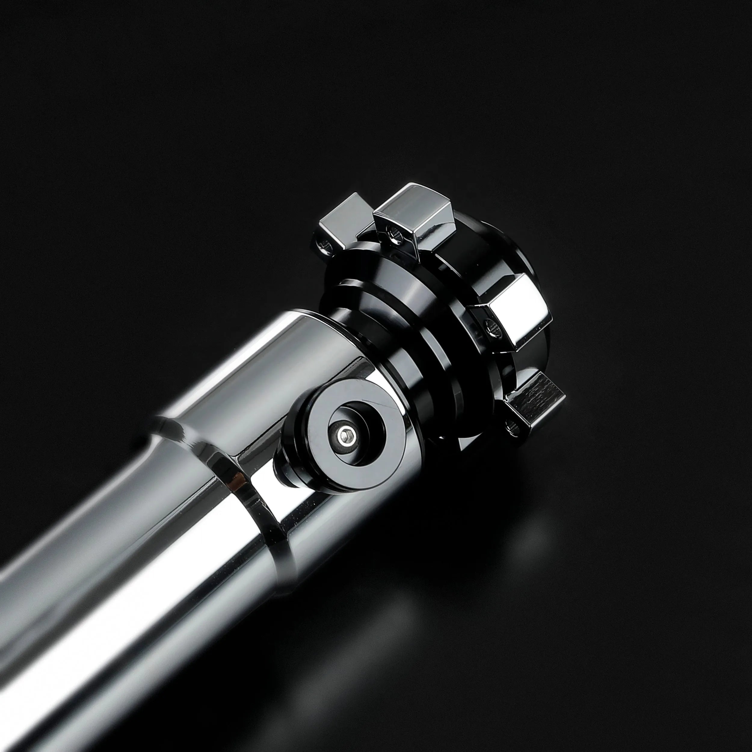 Screen-accurate, durable Obi-Wan EP1 lightsaber hilt with a chrome finish, black accents, and grooved grip.