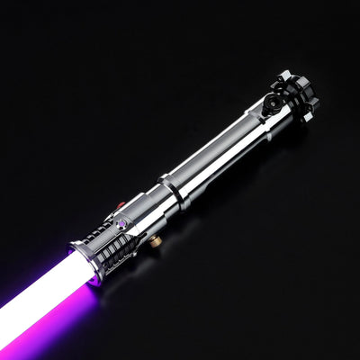 Screen-accurate Obi-Wan EP1 lightsaber with a durable silver grooved hilt and glowing purple blade.