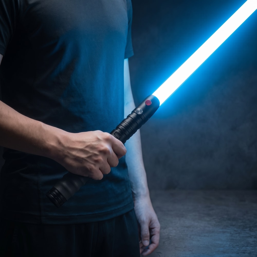 Black Duelist lightsaber held ready to duel
